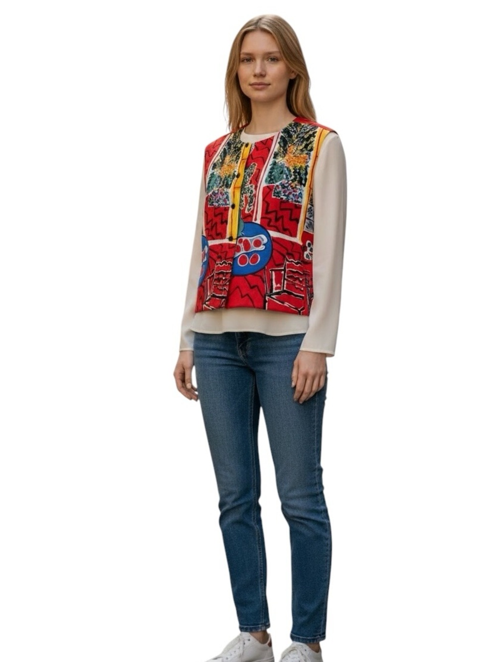 Vintage Doncaster Red and Blue Impressionist Inspired Vest